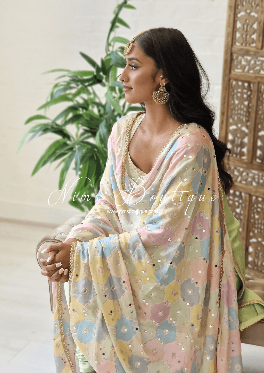 Nims Boutique Sitara Luxury Pastel Multicolour Mirror Dupatta/Chunni