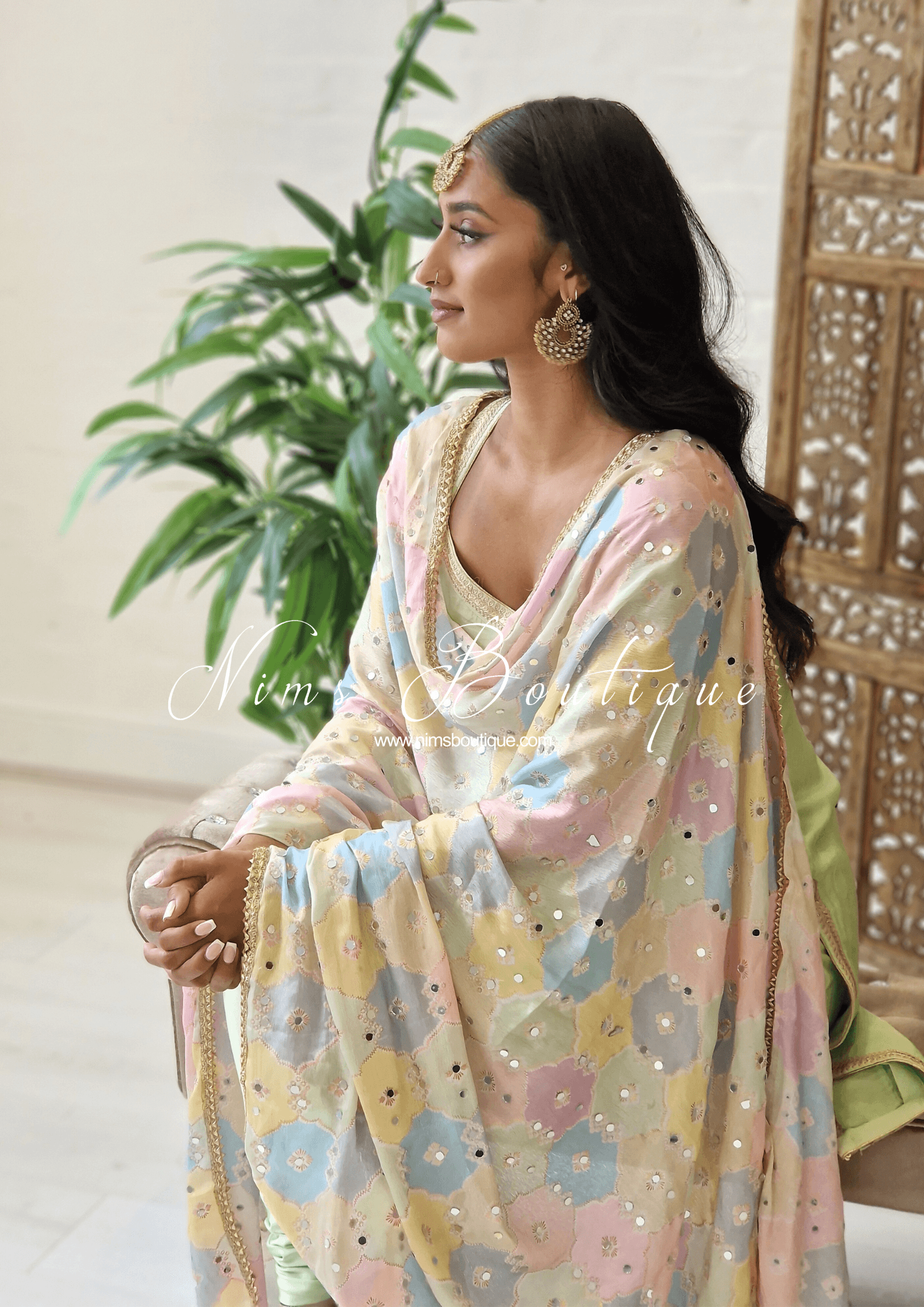 Nims Boutique Sitara Luxury Pastel Multicolour Mirror Dupatta/Chunni