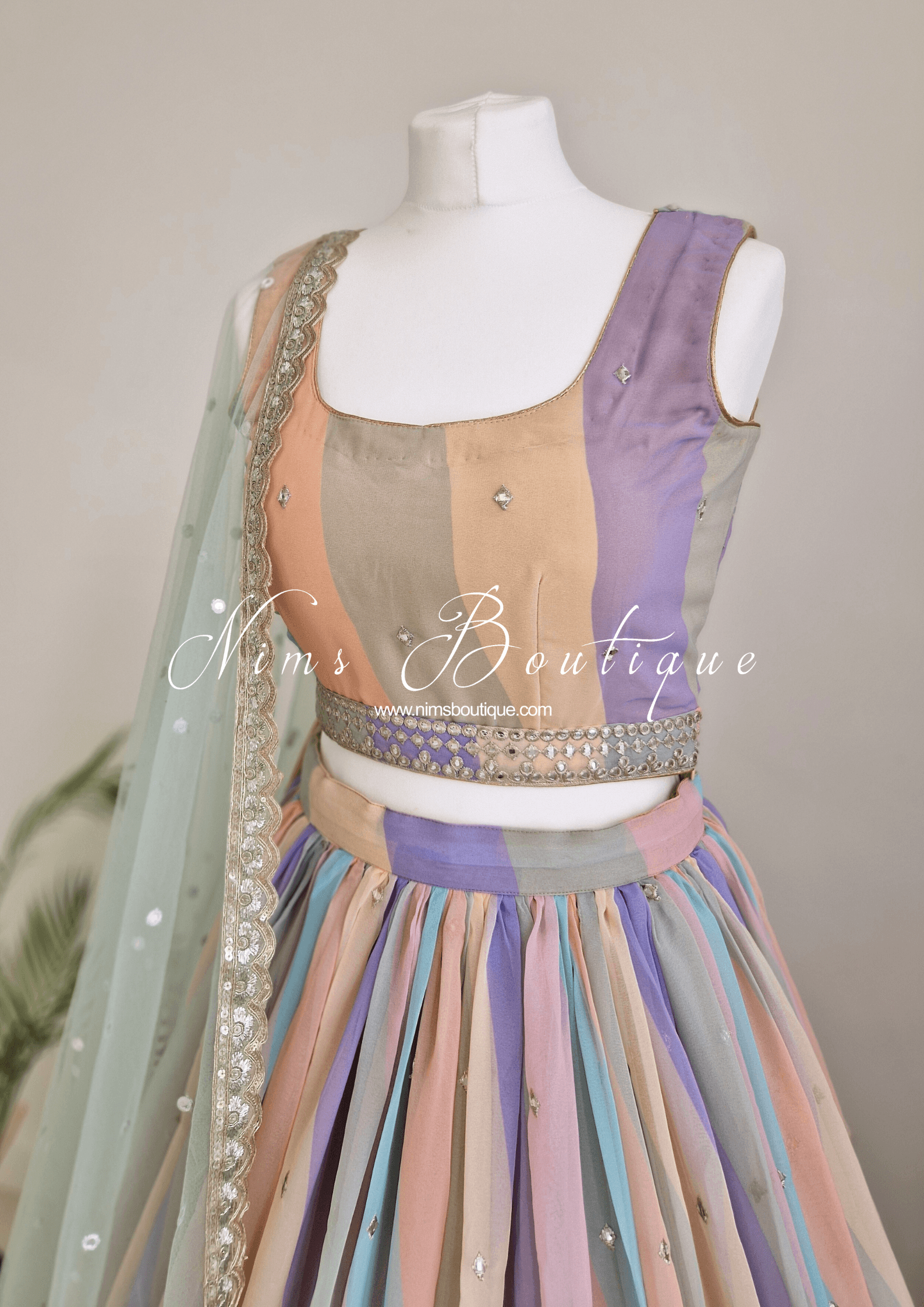 Nims Boutique Pastel Stripe Lehnga sizes 4-16