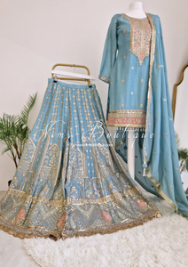 Luxury Powder Blue Embroidered Sharara Suit (Size 12-14)