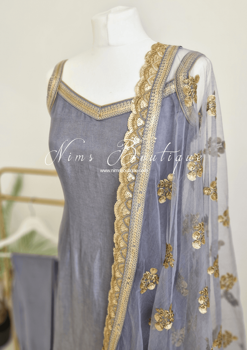Nims Boutique The NB Classic Sleeveless Grey Silk Pajami Suit sizes 4 to 20