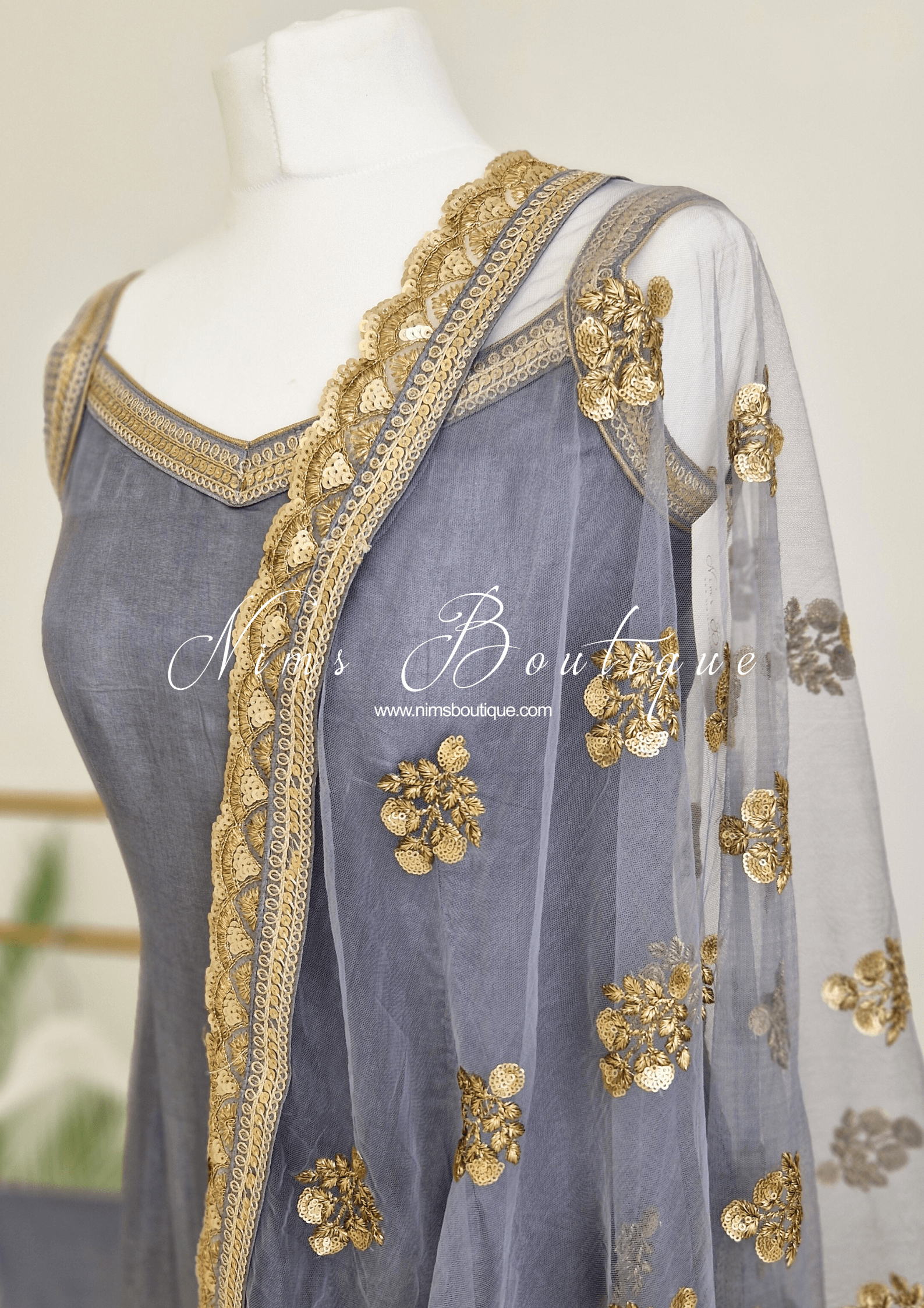 Nims Boutique The NB Classic Sleeveless Grey Silk Pajami Suit sizes 4 to 20