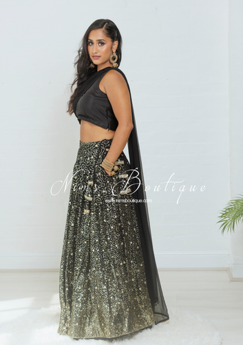 Arya Black & Gold Sequin Luxury Skirt (sizes 6-16)