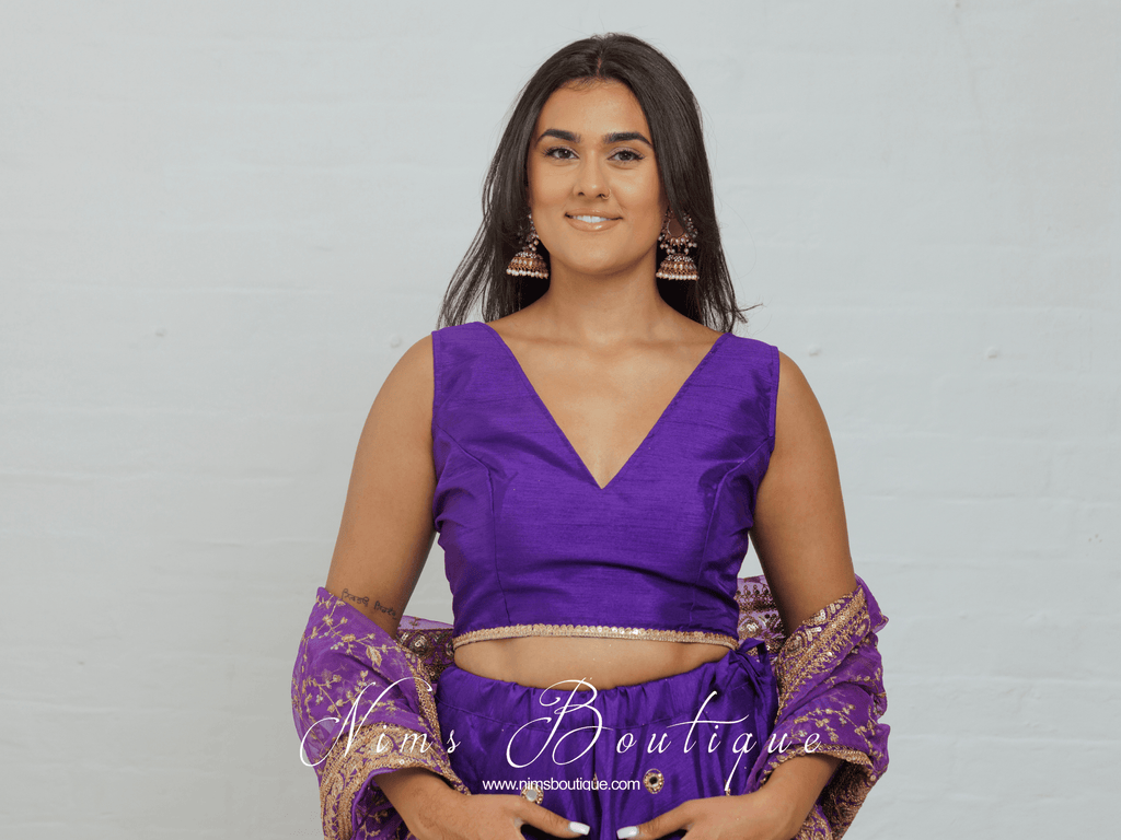 Nims Boutique Rupa Cadbury Purple Luxury Silk V Neck Blouse size 4-22
