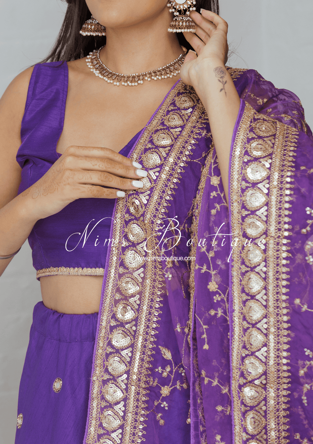 Nims Boutique Mahi Luxury Purple Organza Embroidered Dupatta/Chunni