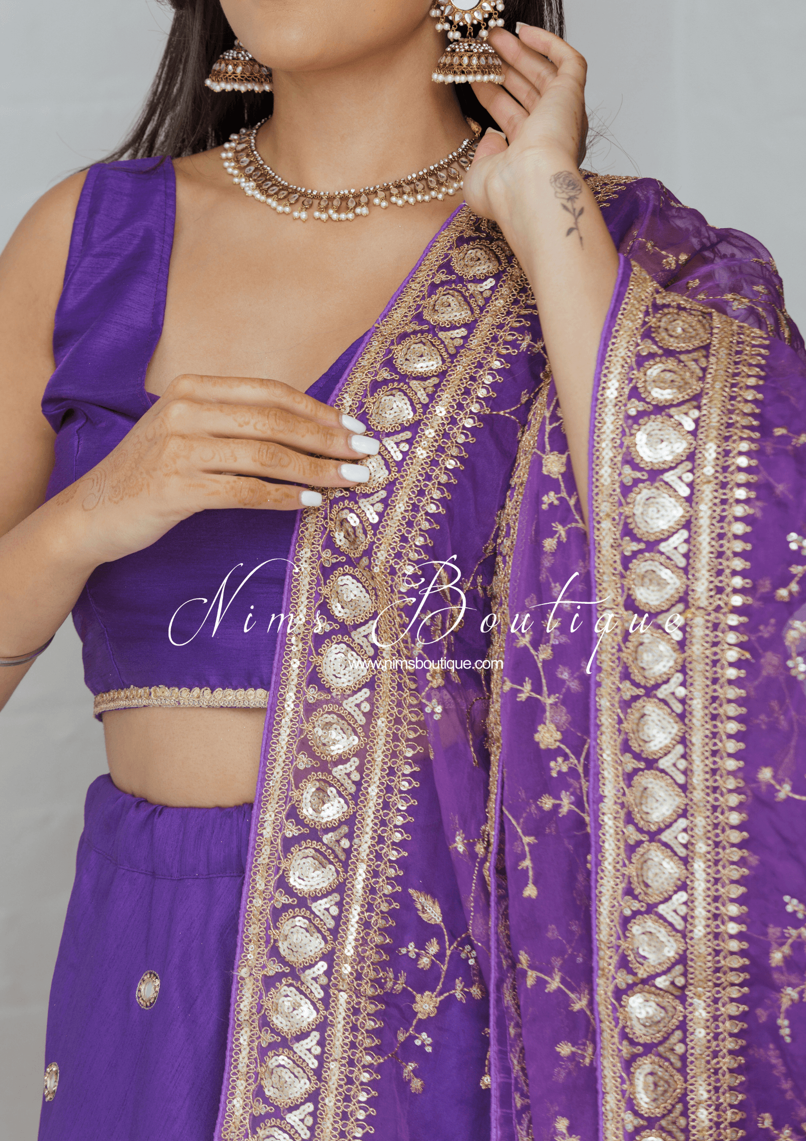 Nims Boutique Mahi Luxury Purple Organza Embroidered Dupatta/Chunni