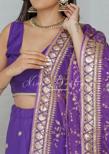 Mahi Luxury Purple Organza Embroidered Dupatta/Chunni