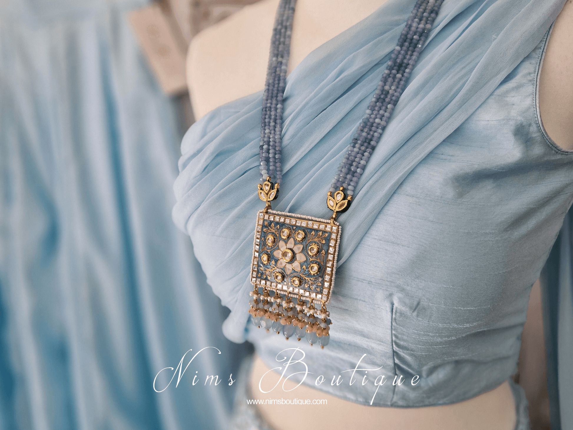 Nims Boutique Nishita Dusky Blue & Pink Meenakari Haar Set