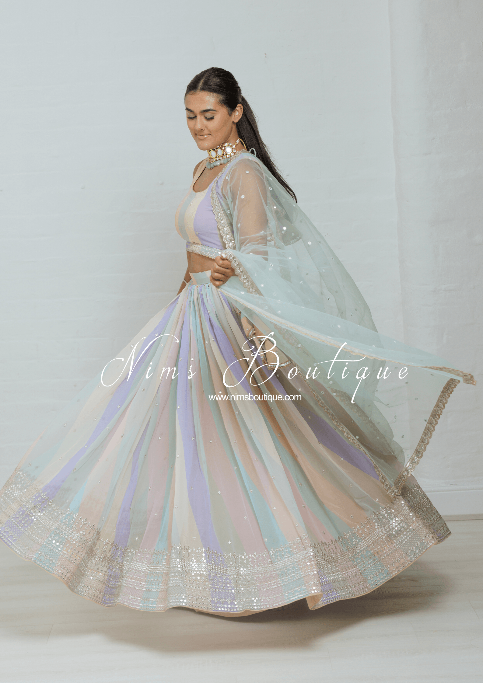 Nims Boutique Pastel Stripe Lehnga sizes 4-16