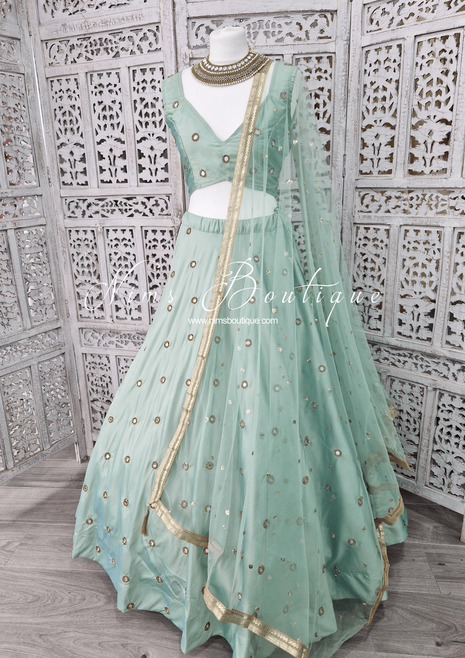 Nims Boutique Rani Luxury Mint Silk Mirror Blouse size 4-16