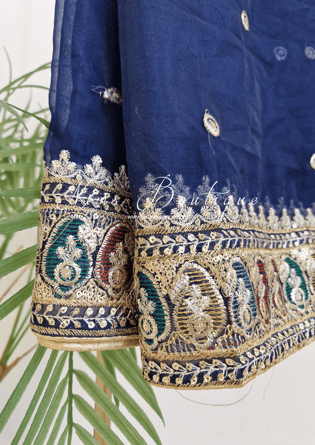 Nims Boutique Sunidhi Navy Blue Multicolour Organza Dupatta/Chunni