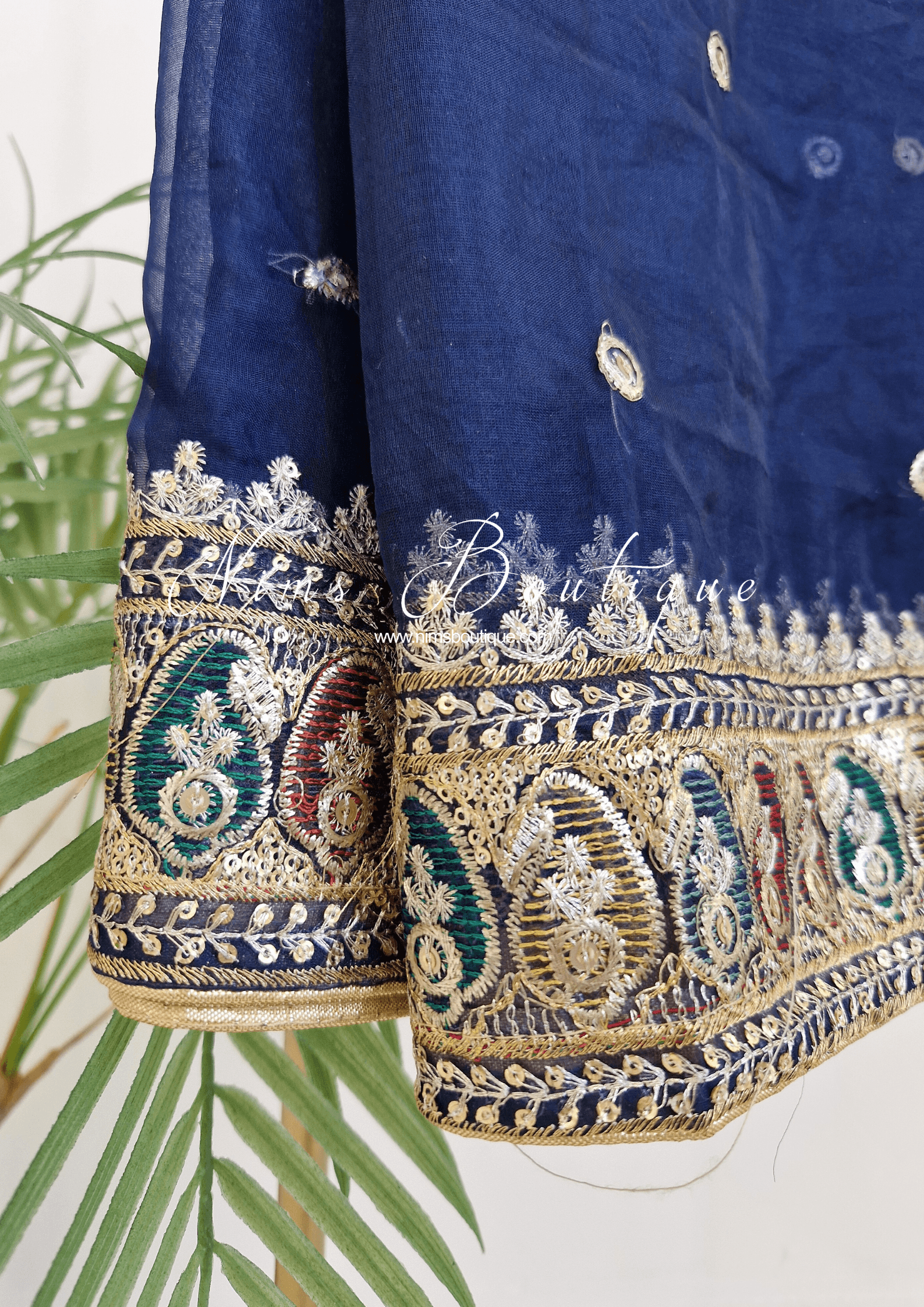 Nims Boutique Sunidhi Navy Blue Multicolour Organza Dupatta/Chunni