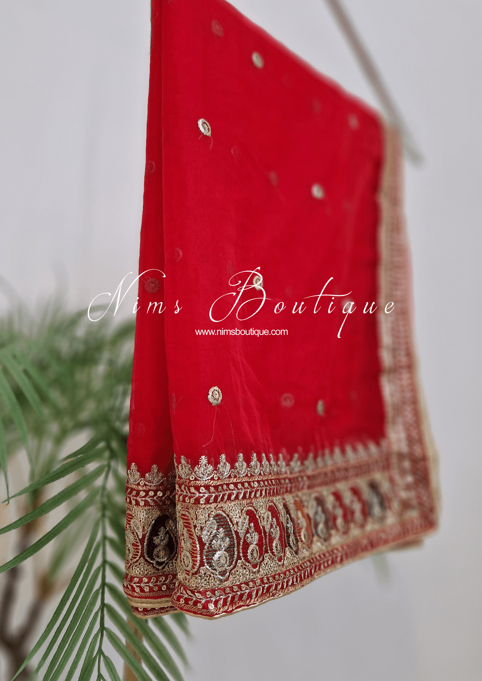 Nims Boutique Sunidhi Red Multicolour Organza Dupatta/Chunni