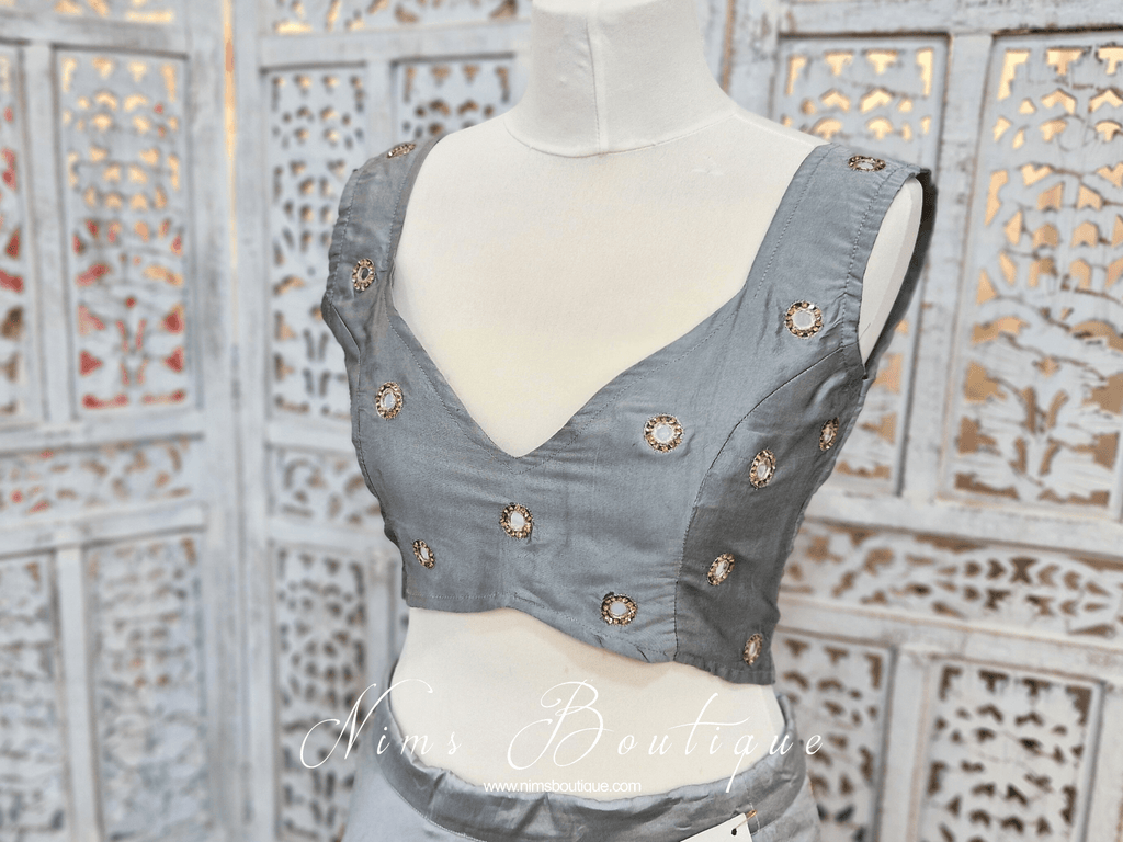 Nims Boutique Rani Luxury Grey Silk Mirror Blouse size 4-16