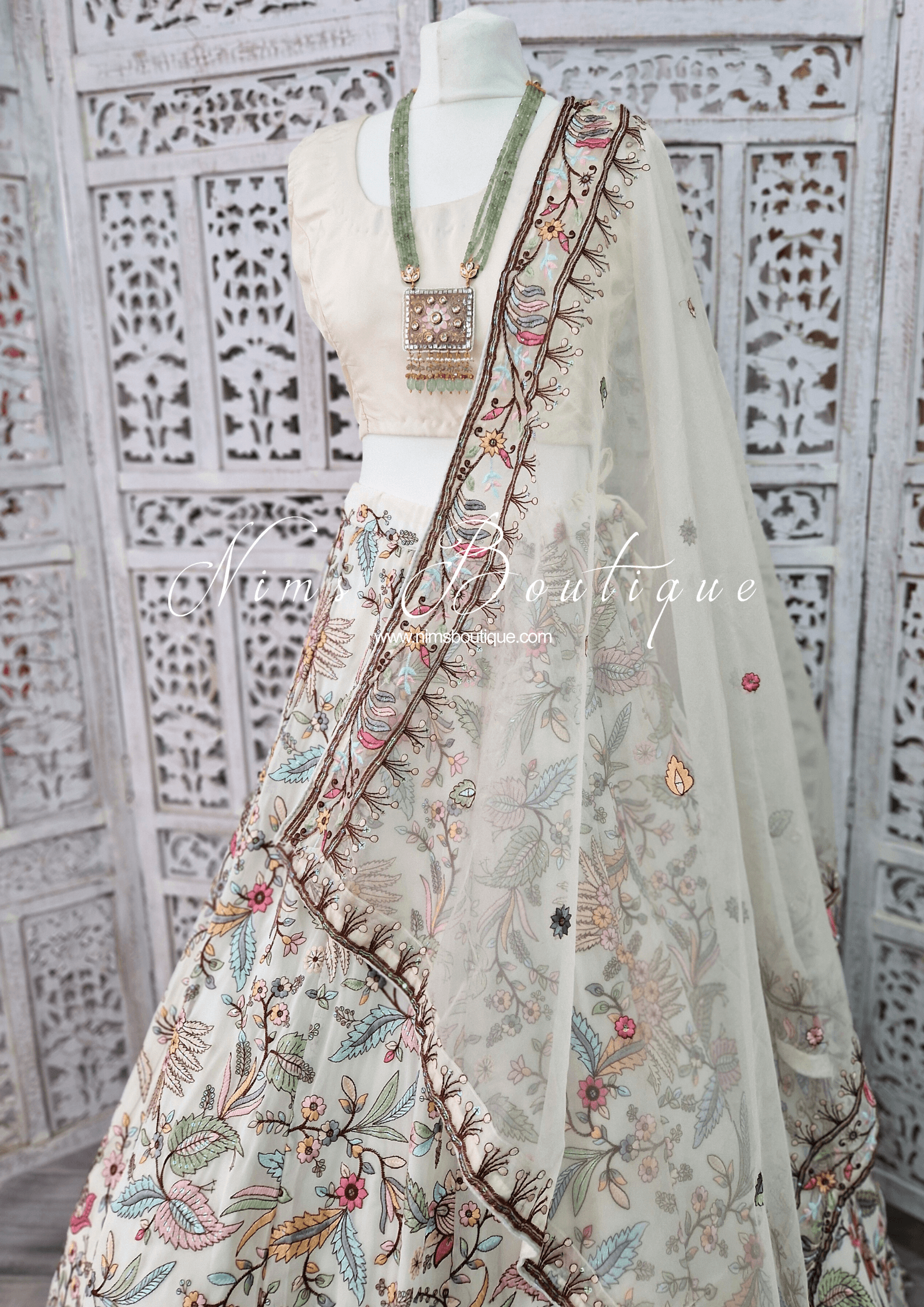 Nims Boutique Sarika Luxury White Organza Embroidered Dupatta/Chunni