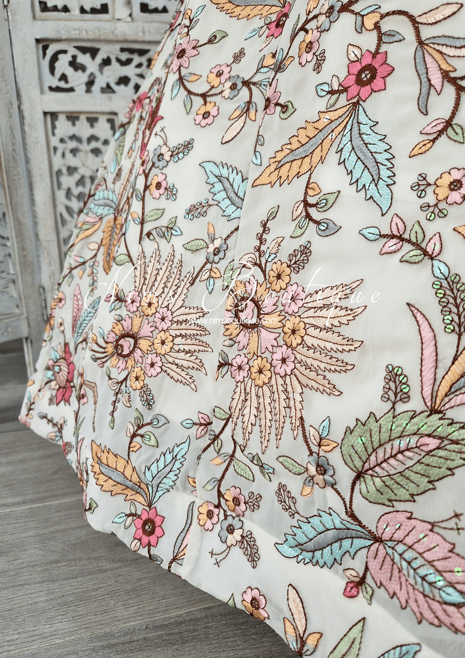 Nims Boutique Sarika White Multicolour Embellished Luxury Skirt sizes 4-22