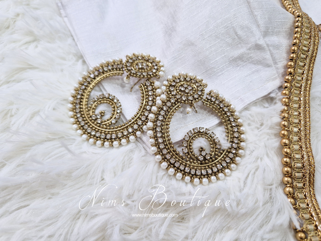 Nims Boutique Nargis Royal Pearl & Antique Gold earrings