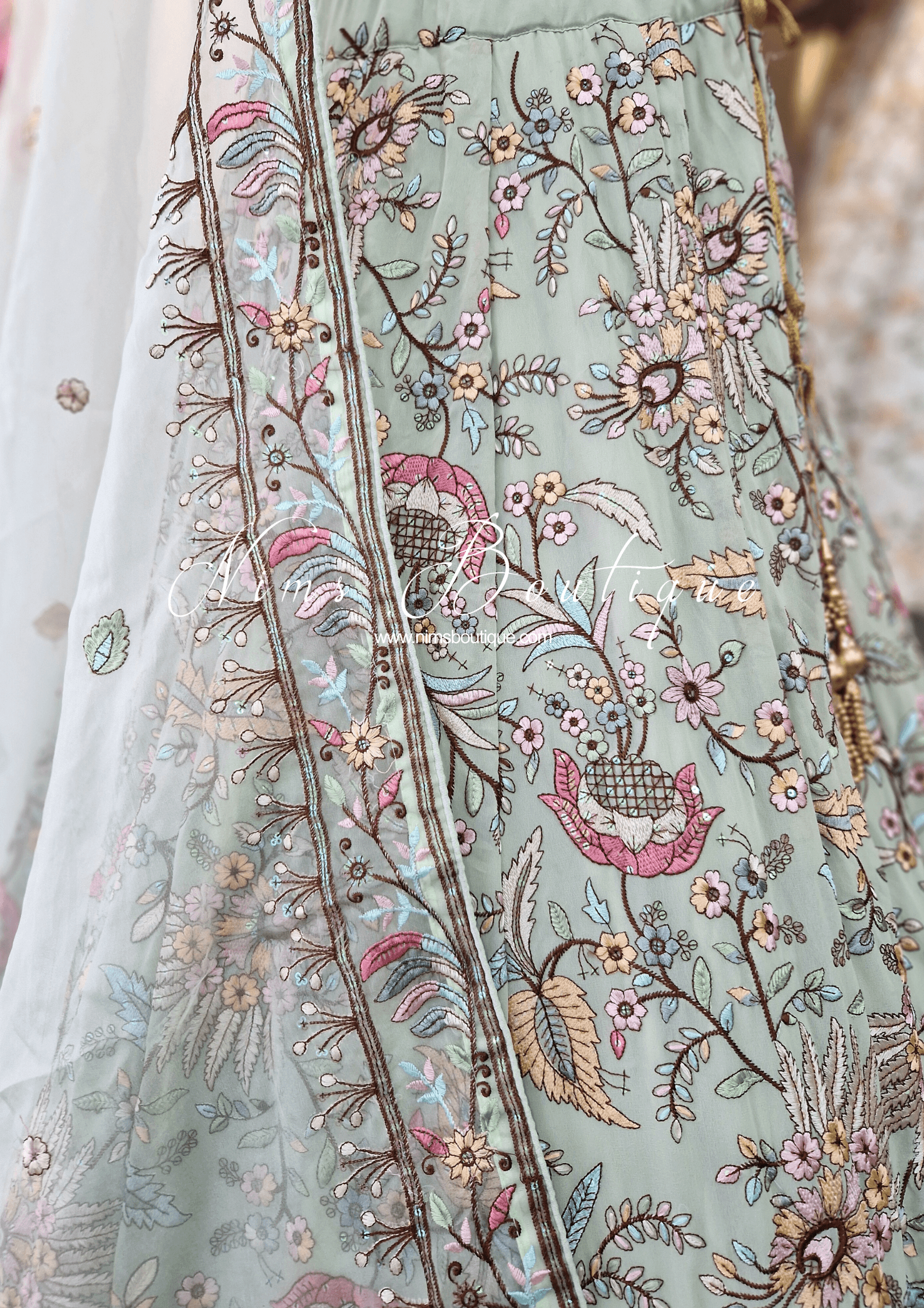 Nims Boutique Sarika Luxury Mint Organza Embroidered Dupatta/Chunni