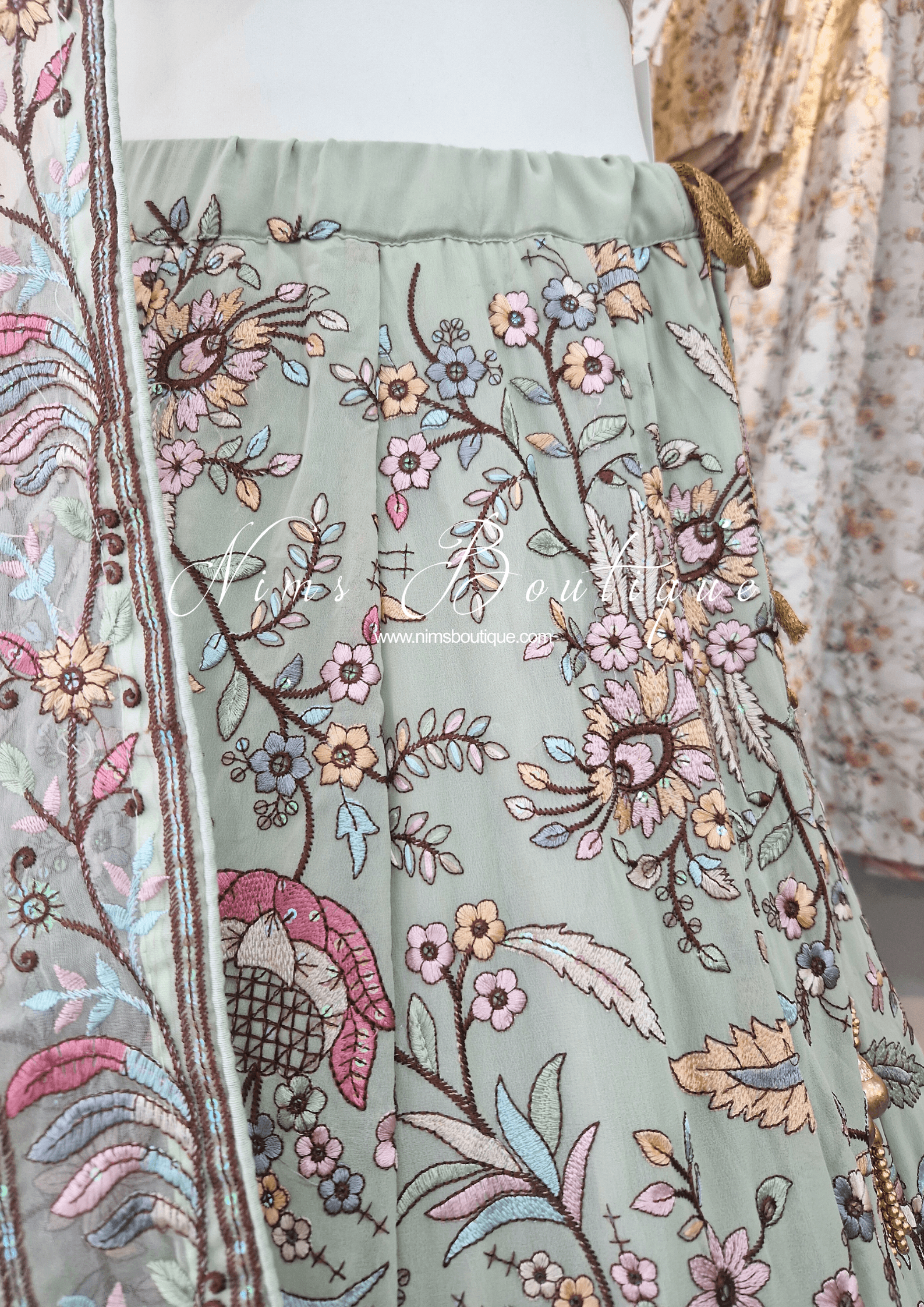 Nims Boutique Sarika Mint Multicolour Embellished Luxury Skirt sizes 4-22