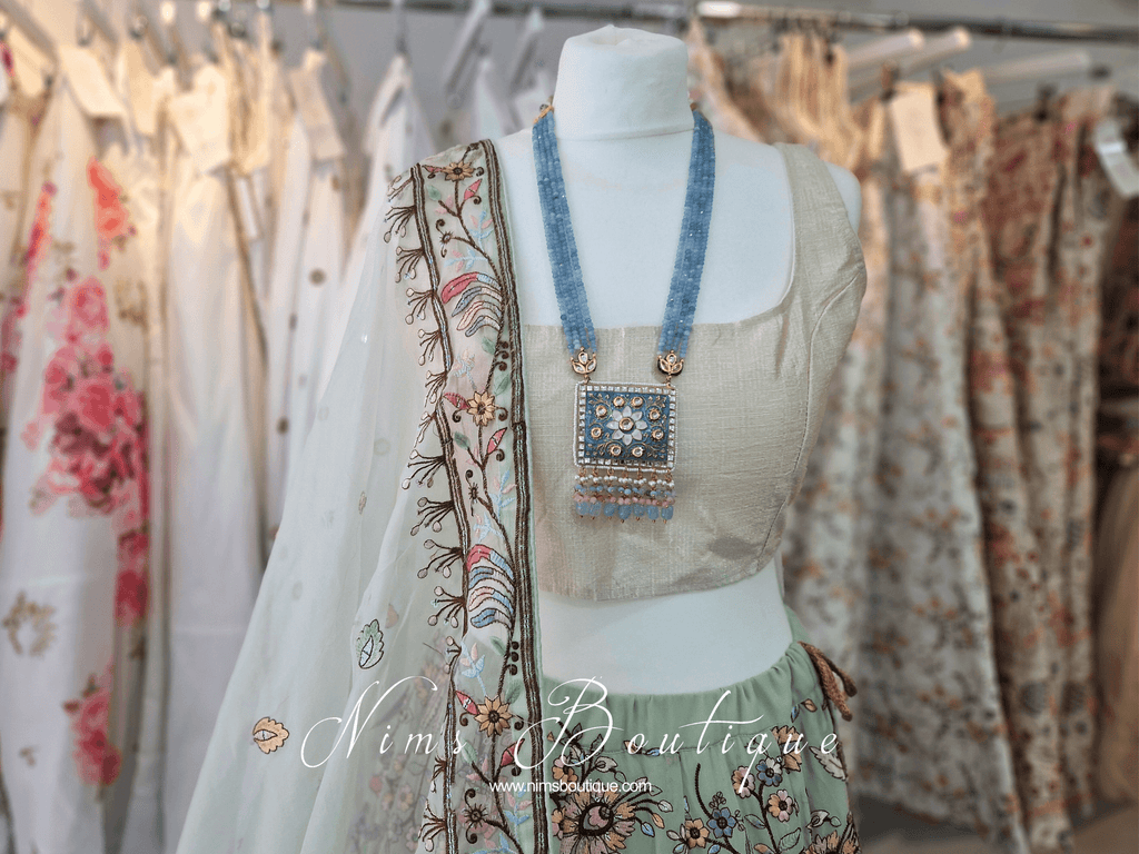 Nims Boutique Nishita Dusky Blue & Pink Meenakari Haar Set