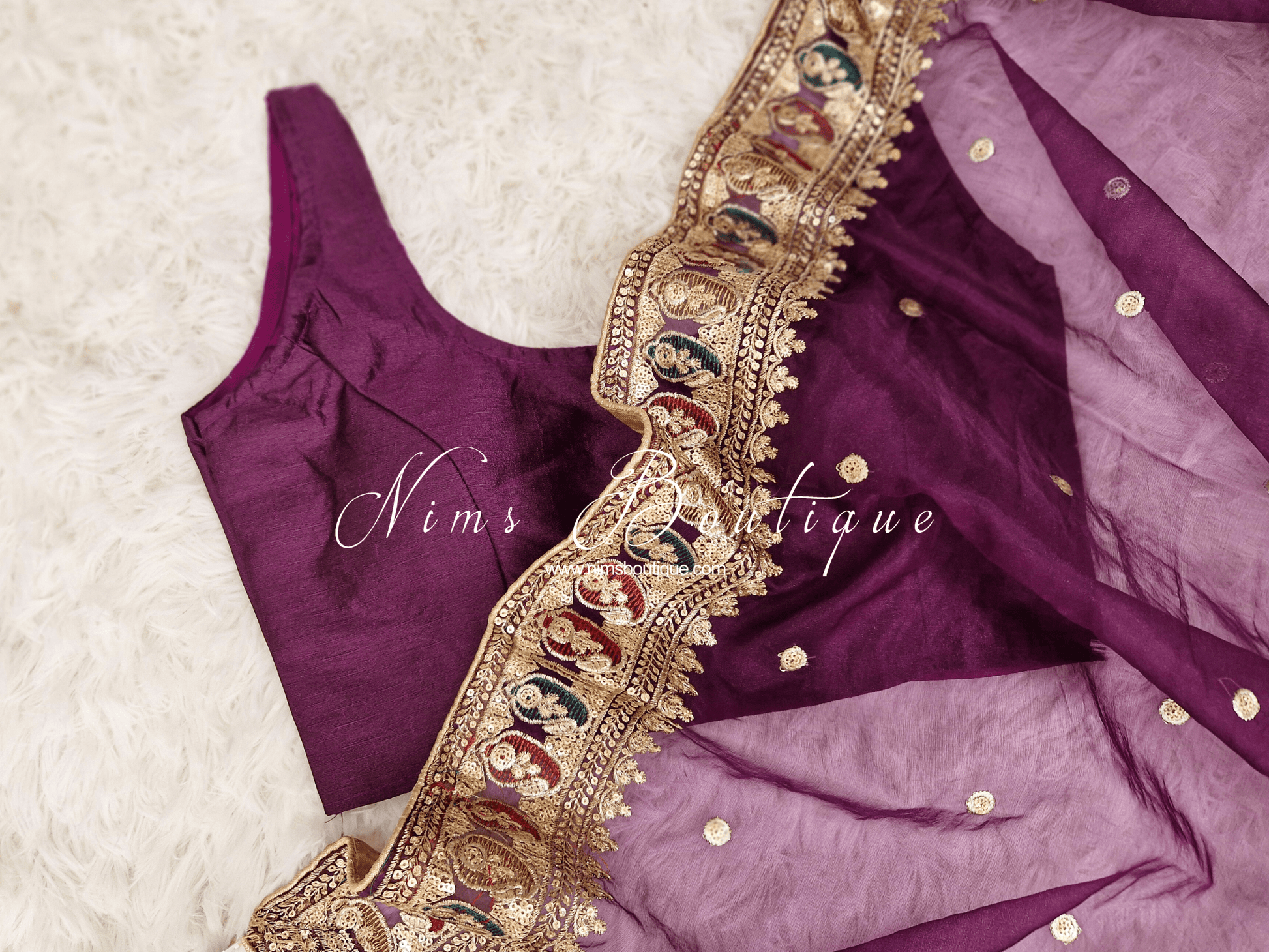 Nims Boutique Sunidhi Aubergine Multicolour Organza Dupatta/Chunni