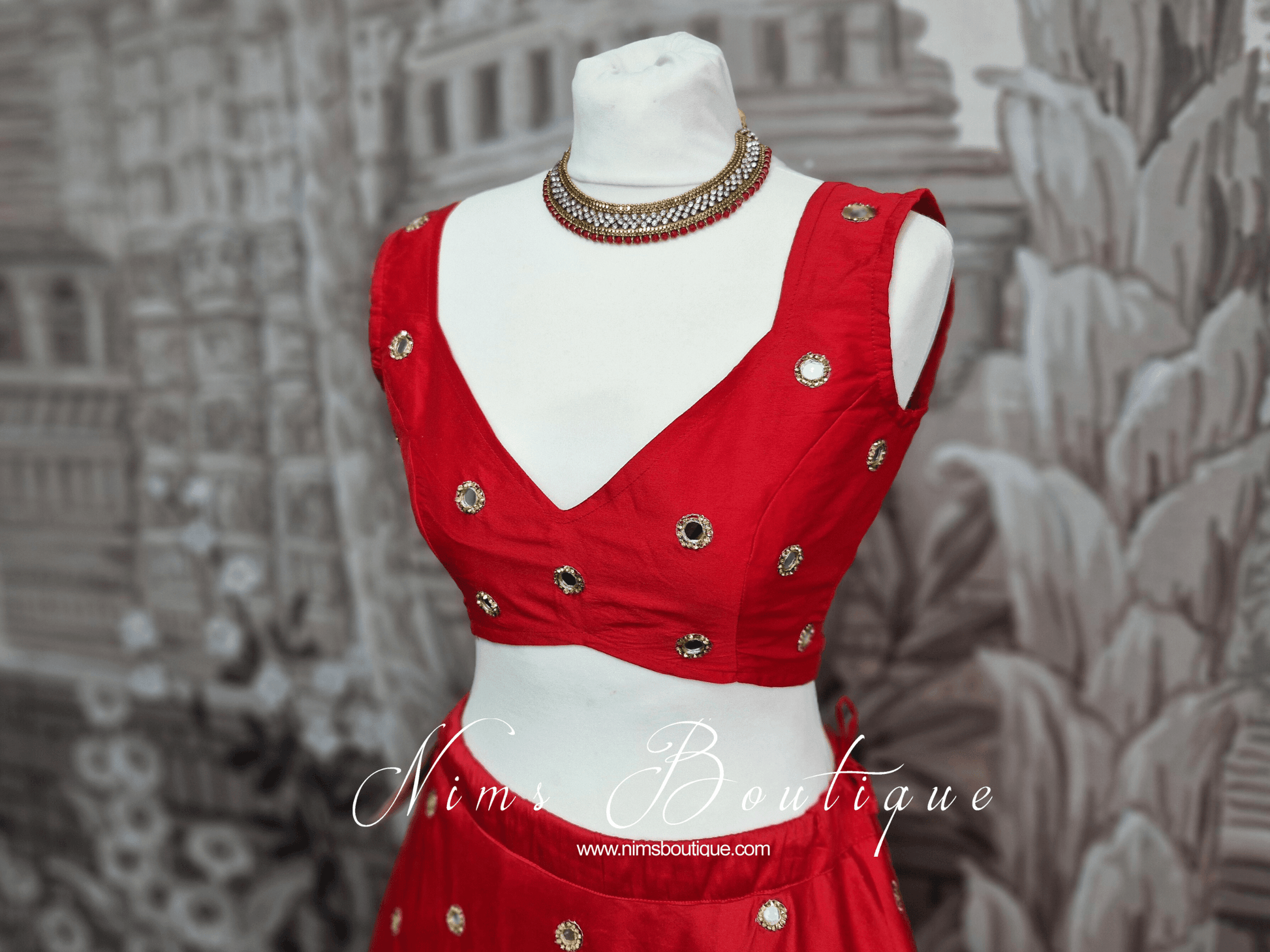 Nims Boutique Rani Luxury Red Silk Mirror Blouse size 4-16