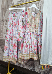 Grey Floral Chinon Sharara Suit (Size 16-18)