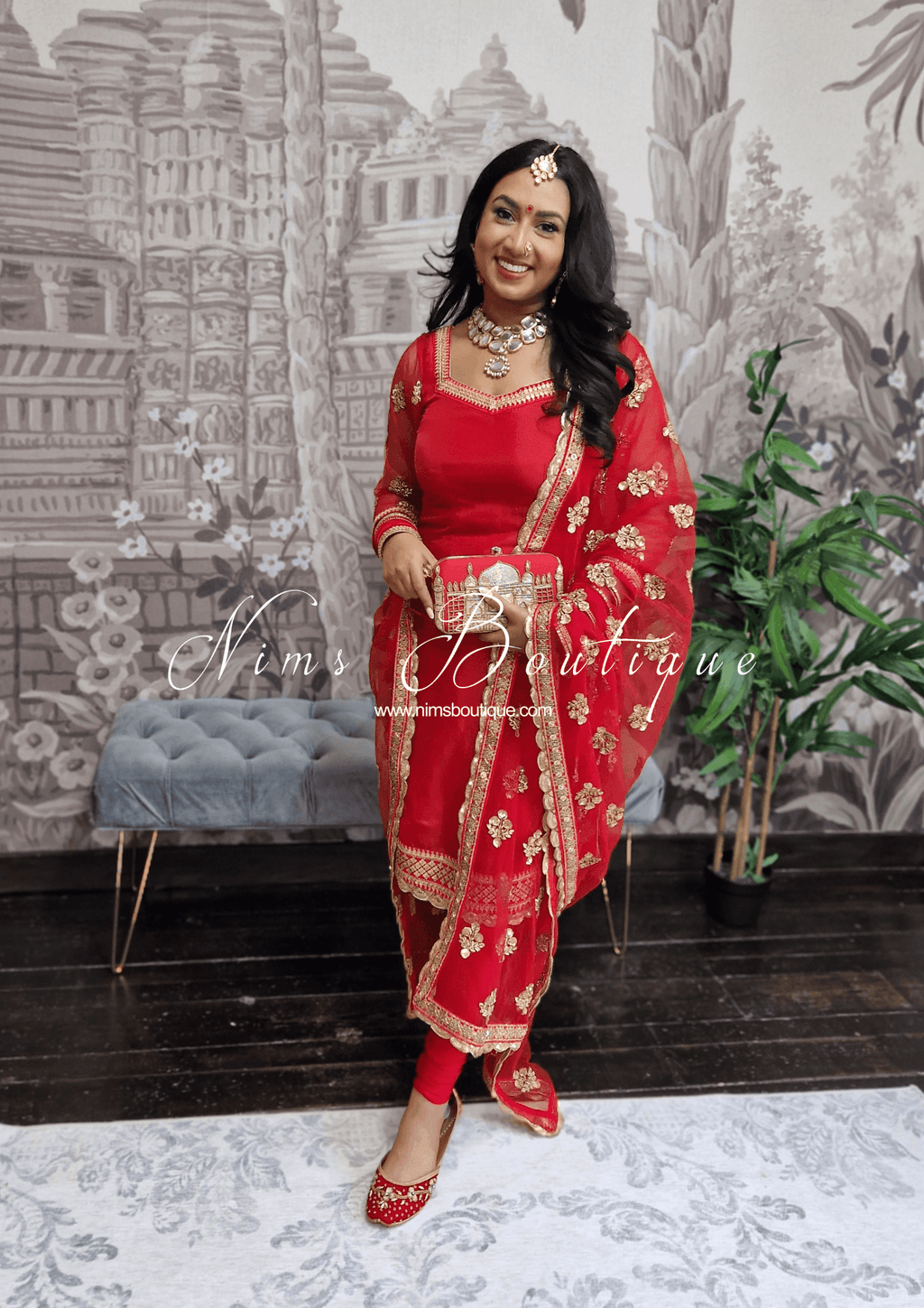 Nims Boutique The NB Classic Long Sleeved Red Silk Pajami Suit sizes 4 to 18