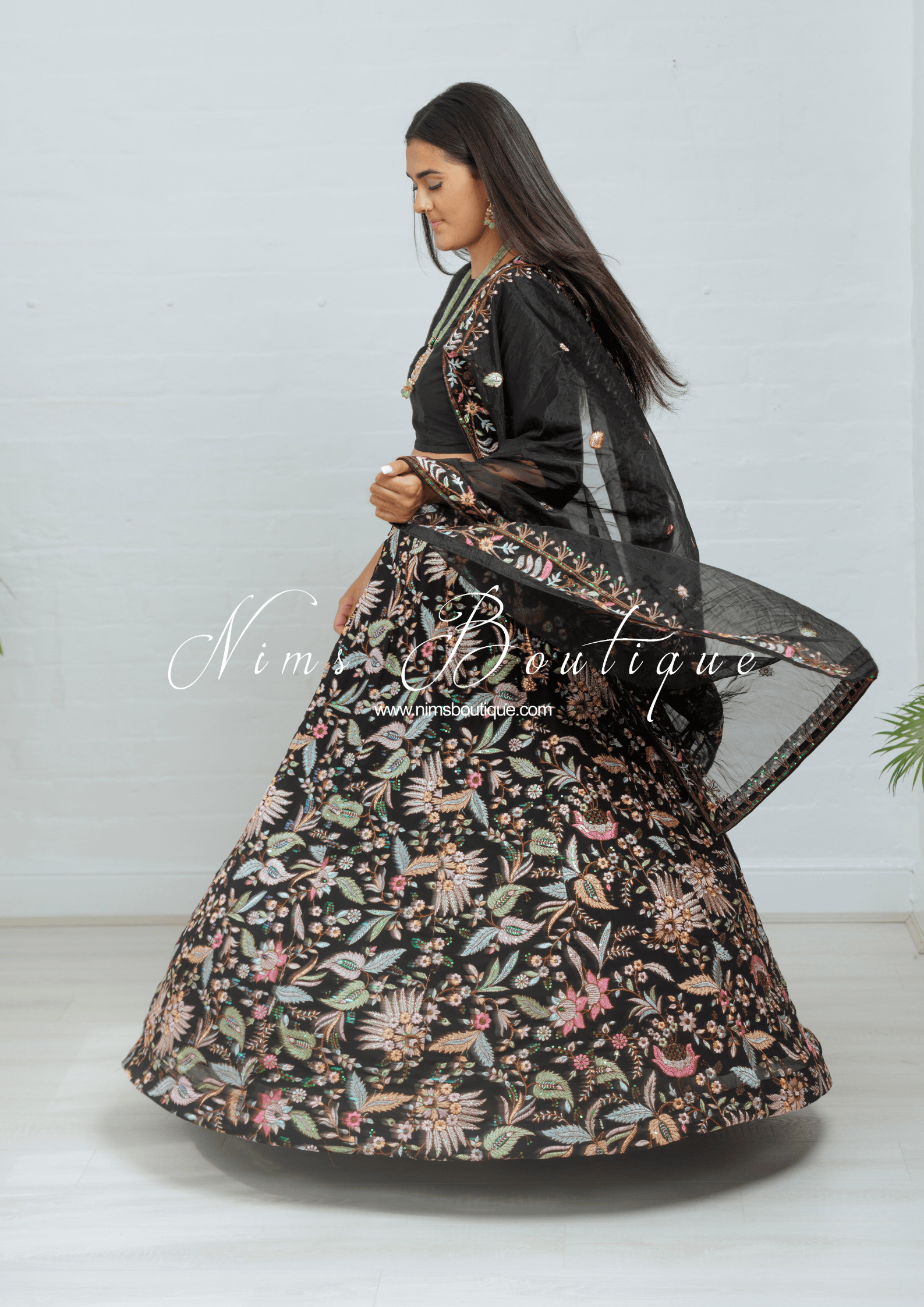 Nims Boutique Sarika Black Multicolour Embellished Luxury Skirt sizes 4-22