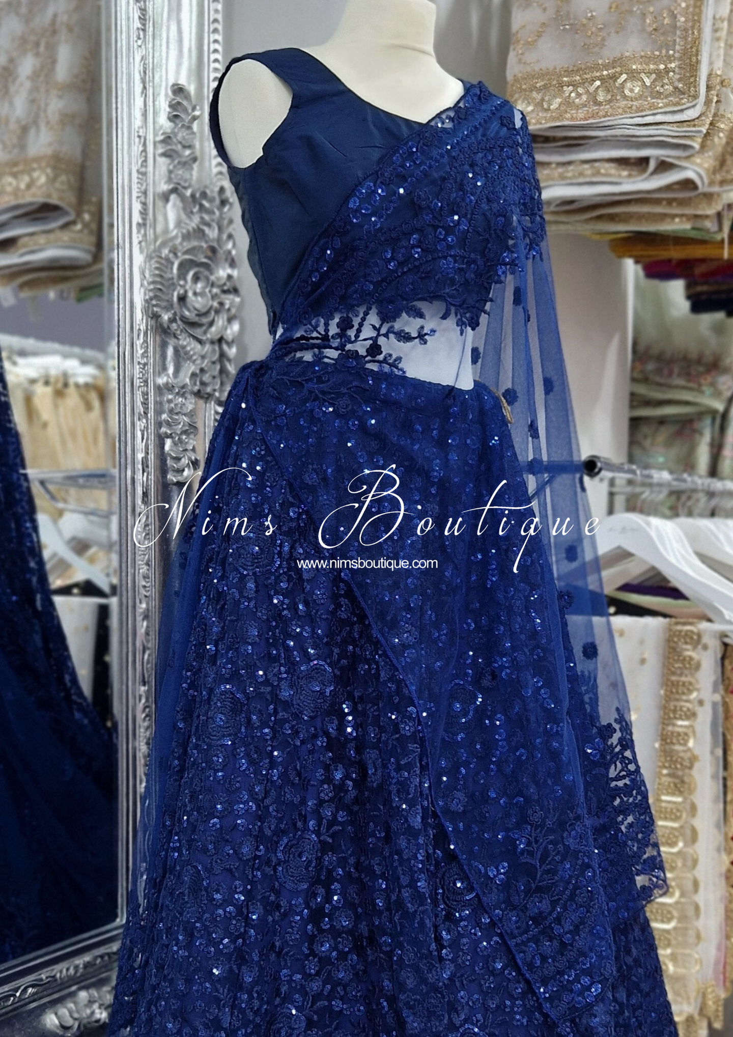 Ayesha Luxury Navy Blue Net Embroidered Dupatta/Chunni