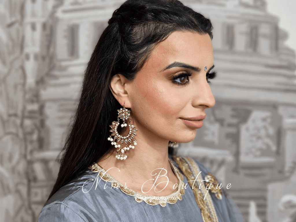 Nims Boutique Small Tanuja Antique Gold & Pearl Maharani Earrings