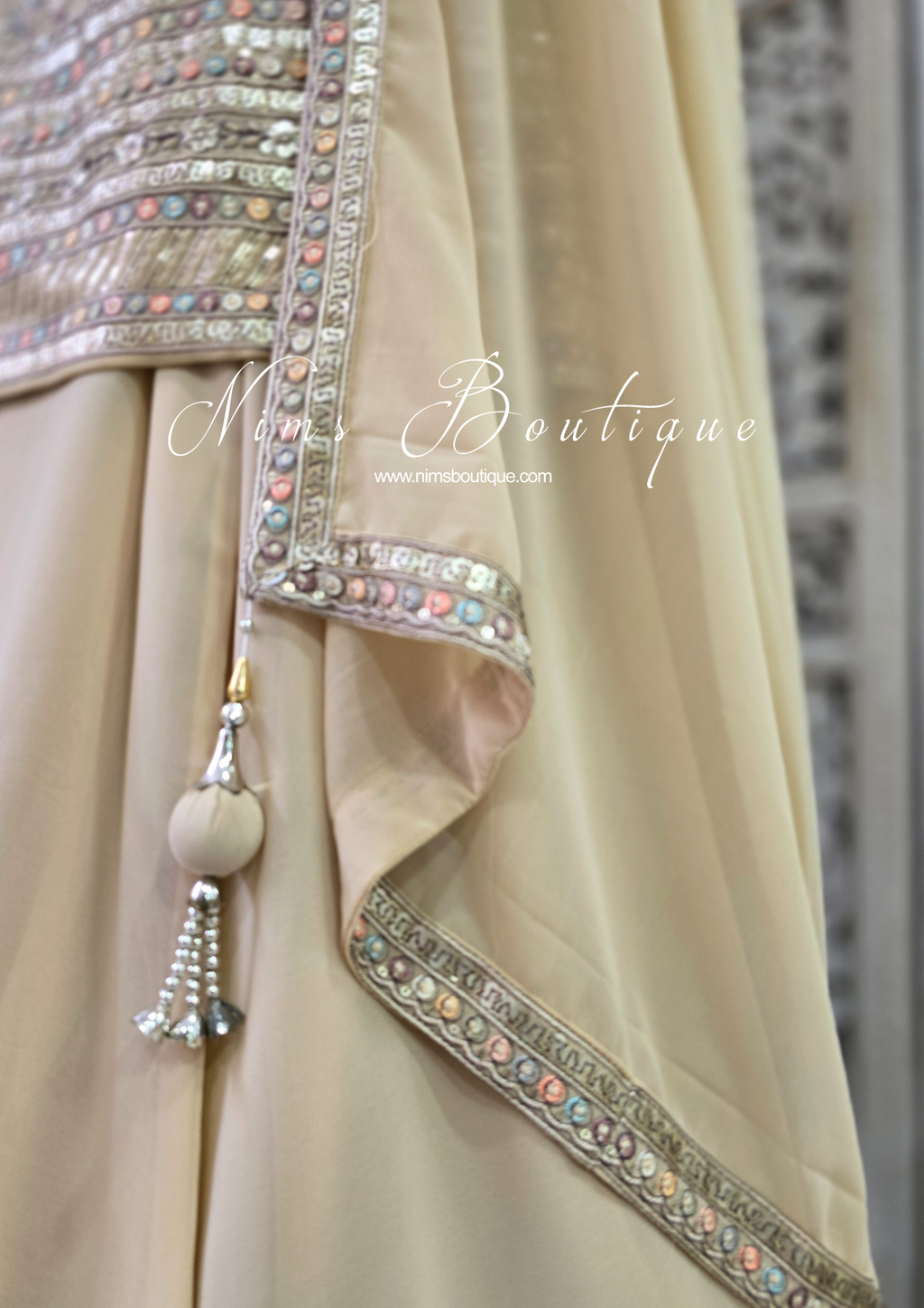 Luxury Beige Embroidered Sharara Suit (Size 12)