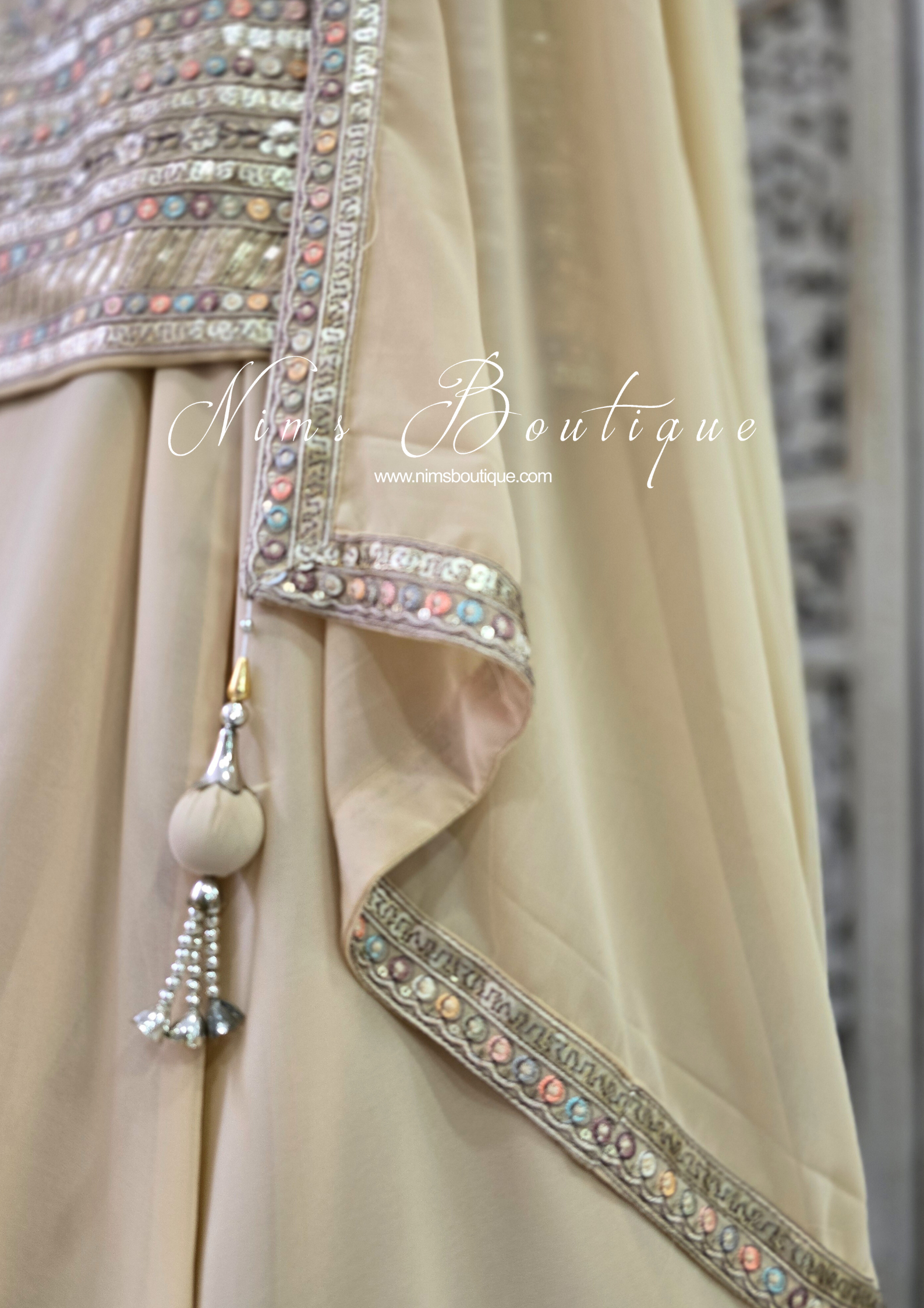 Luxury Beige Embroidered Sharara Suit (Size 12)