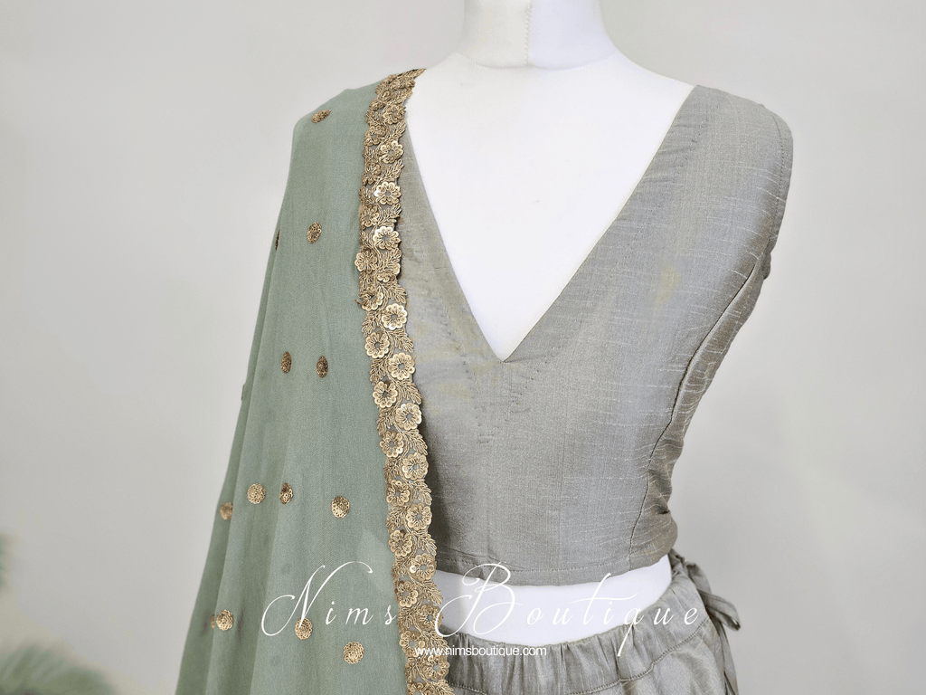 Nims Boutique Rupa Sage Grey Luxury Silk Blouse size 4-22