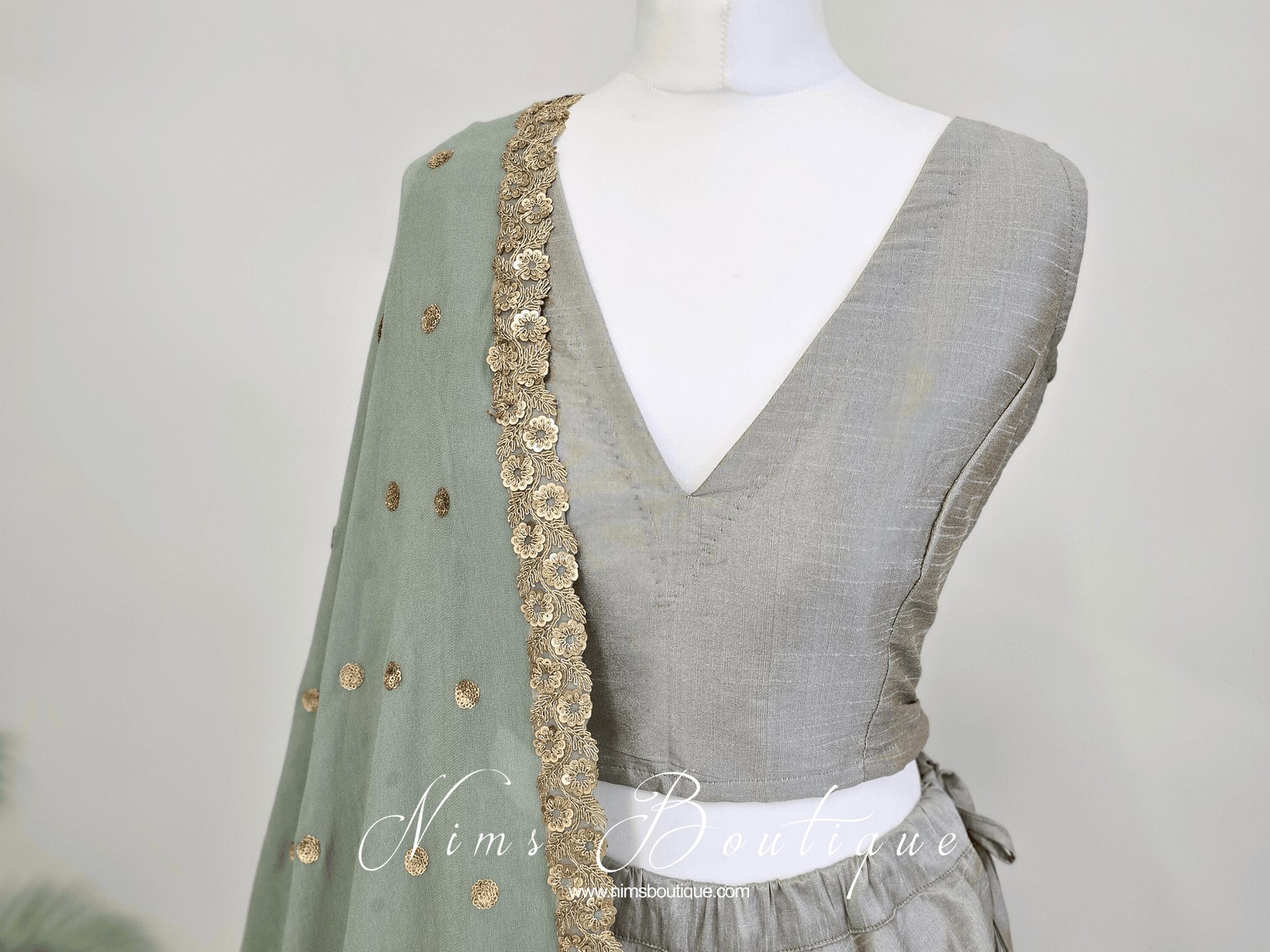 Nims Boutique Rupa Sage Grey Luxury Silk Blouse size 4-22