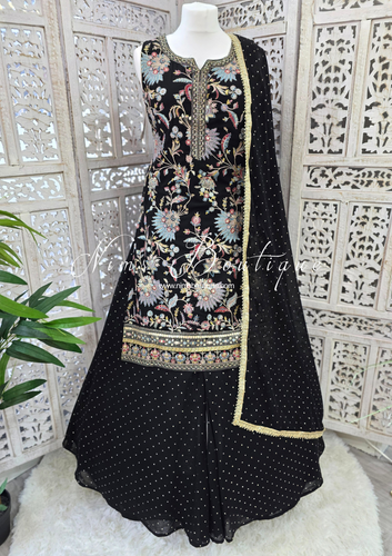 Black Embroidered Sharara Suit (Size 10-12)