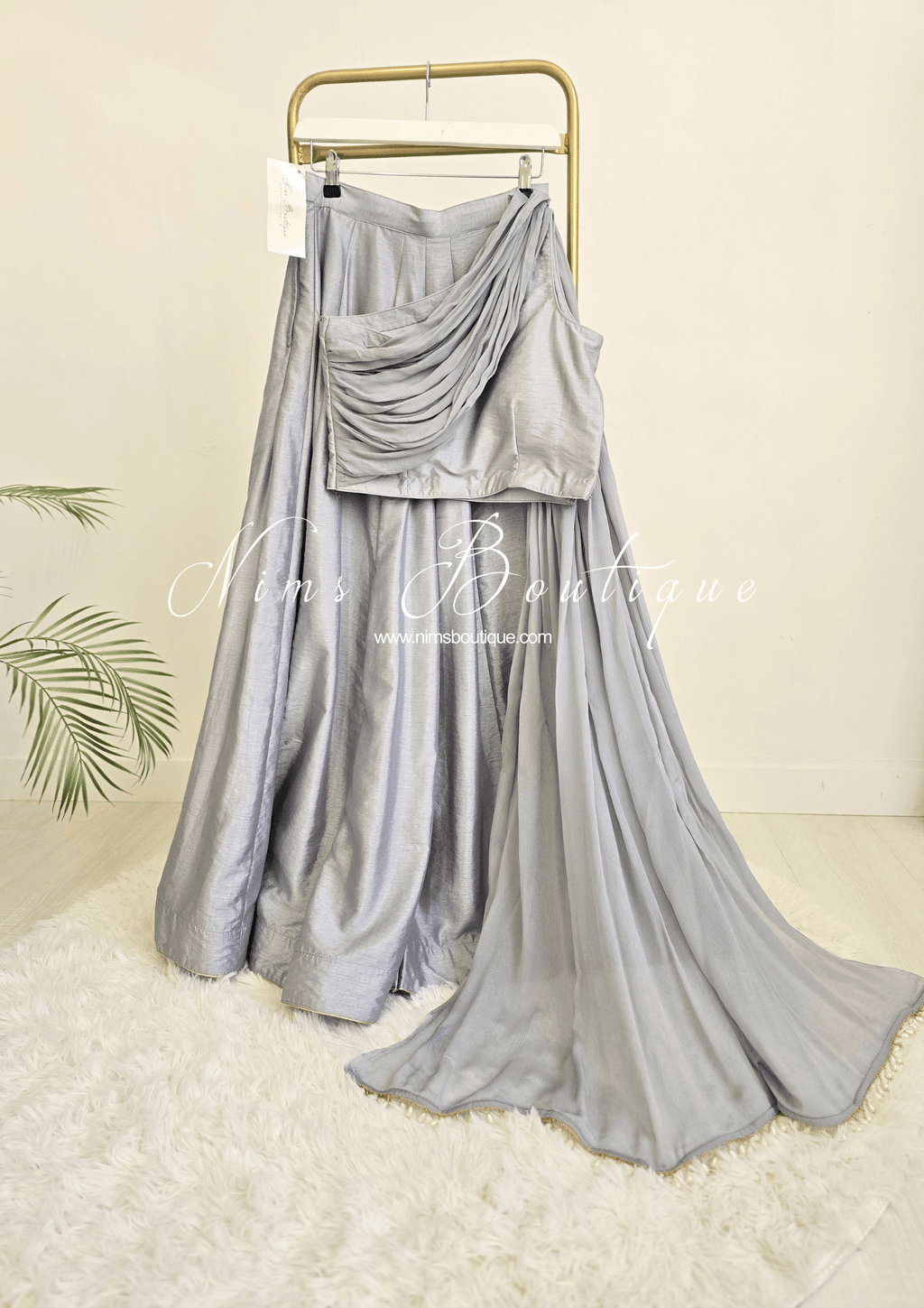 Nims Boutique Arya Grey Luxury One Shoulder & Dupatta blouse 6-14