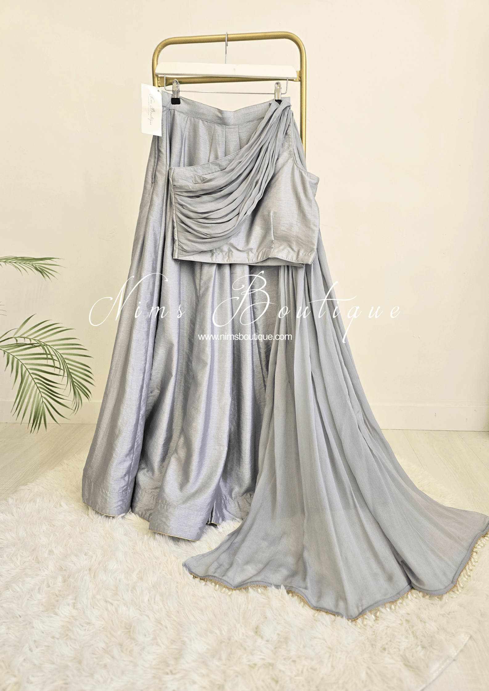 Nims Boutique Arya Grey Luxury One Shoulder & Dupatta blouse 6-14