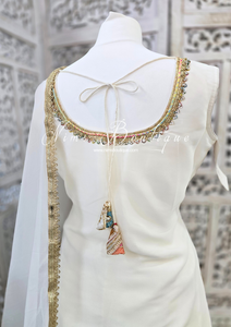 Ivory Multicolour Embroidered Sharara Suit (Size 12-14)