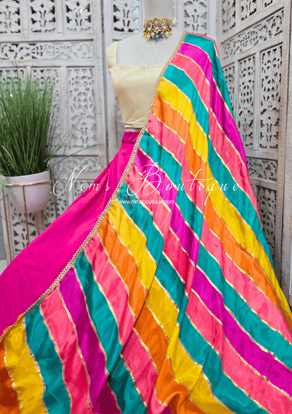 Nims Boutique Multicolour Stripe Georgette Dupatta/Chunni 3