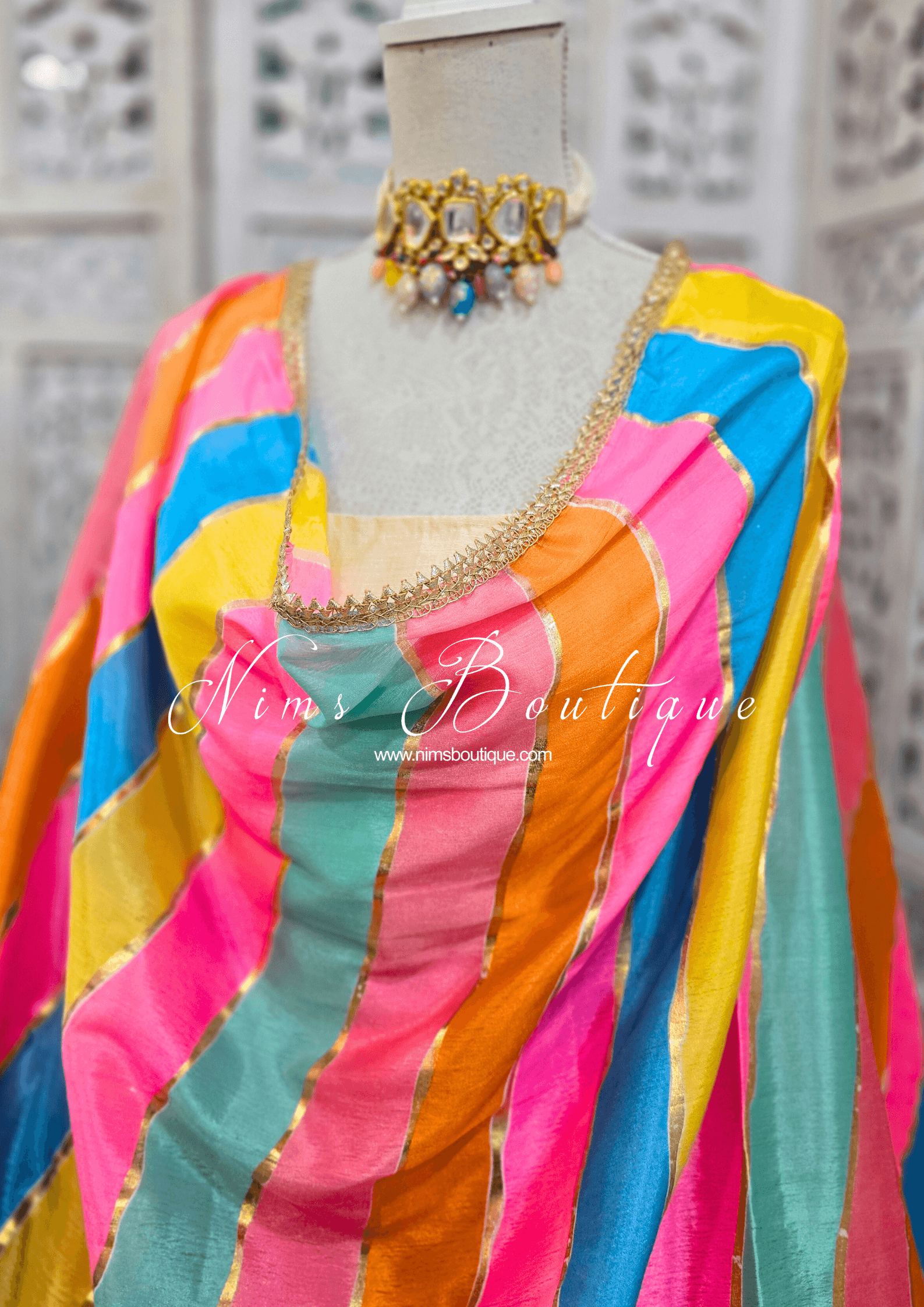 Nims Boutique Multicolour Stripe Georgette Dupatta/Chunni 4