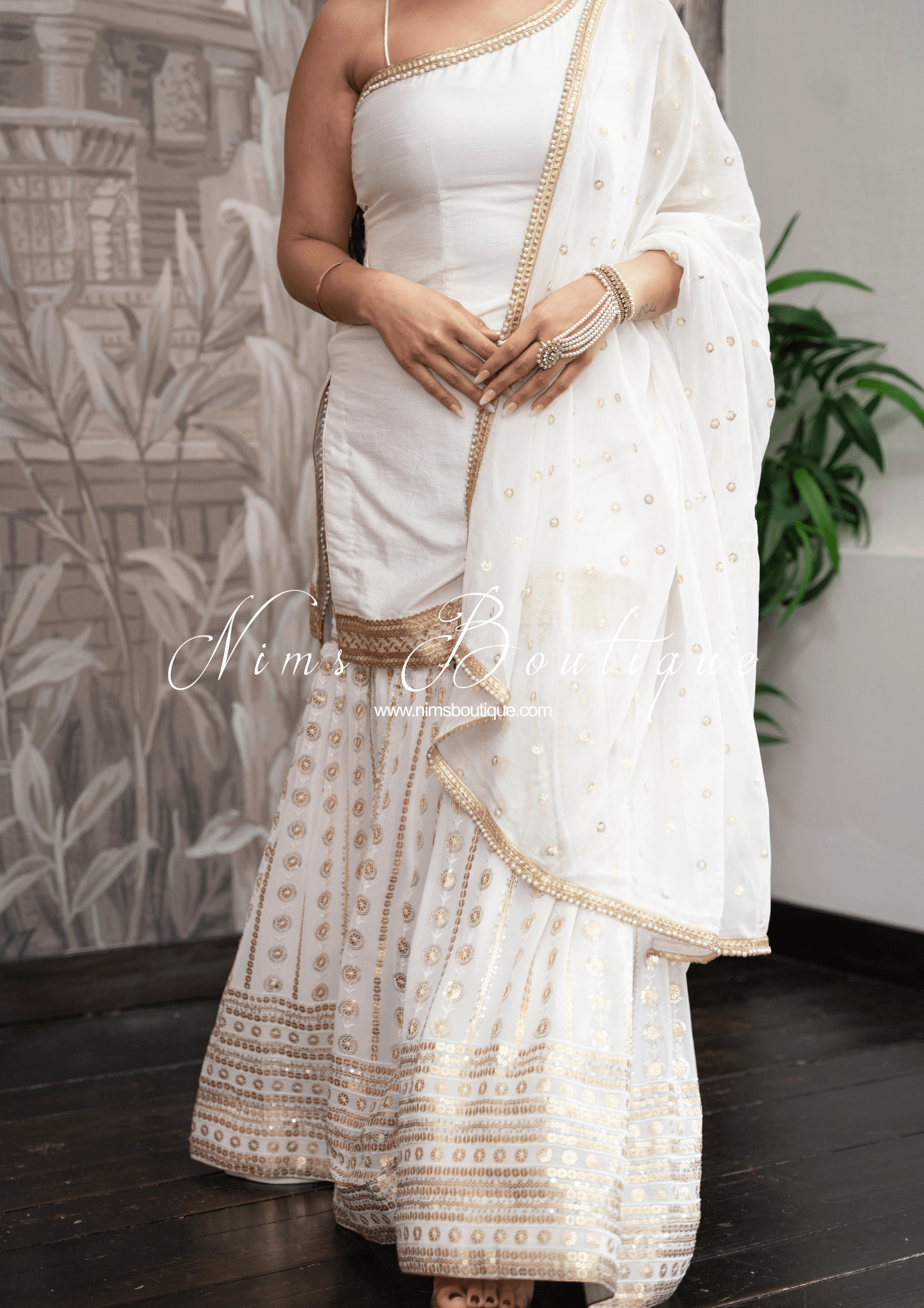 Nims Boutique Vaani White One Shoulder Luxury Gharara Suit sizes 6-14