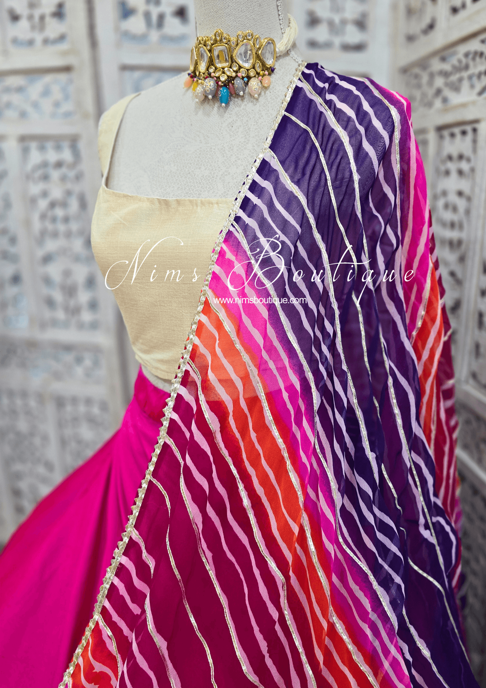Nims Boutique Purple, Pink Tie Dye Dupatta/Chunni