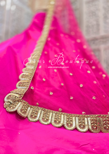 Mira Luxury Hot Pink Net Embroidered Dupatta/Chunni