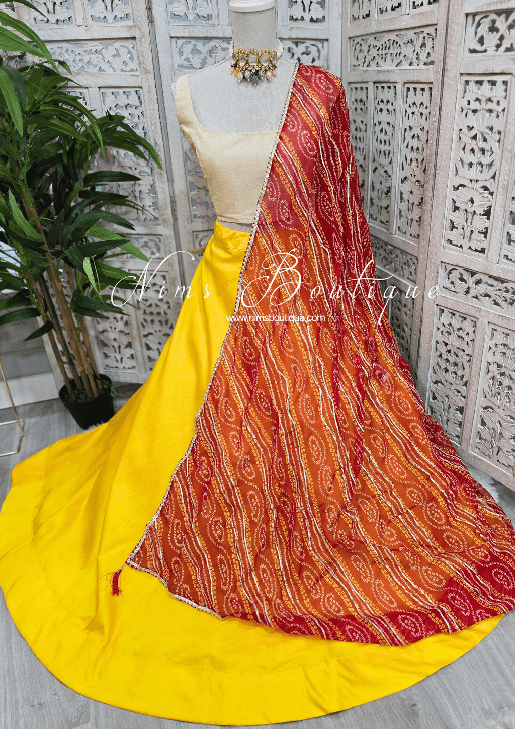 Nims Boutique Red Bandhani Dupatta/Chunni