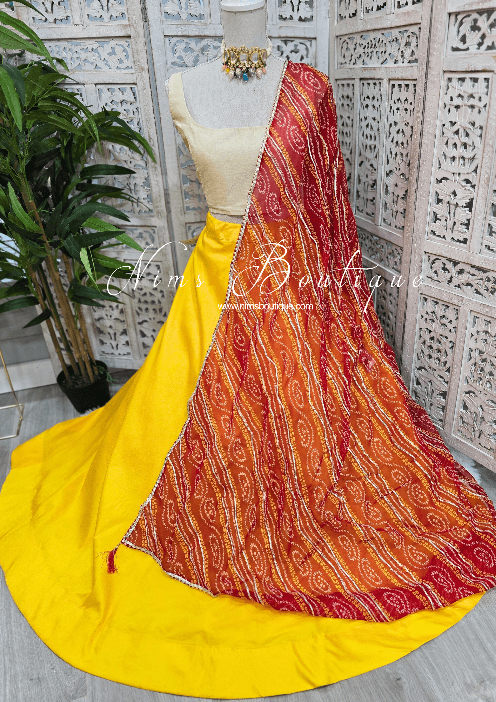 Nims Boutique Red Bandhani Dupatta/Chunni