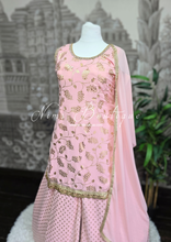 Baby Pink foil print sharara suit (Size 16-18)