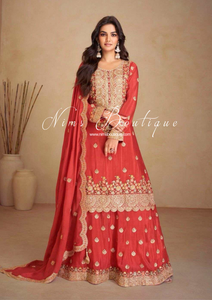 Nims Boutique Luxury Red Embroidered Lehnga Suit Size 12-14