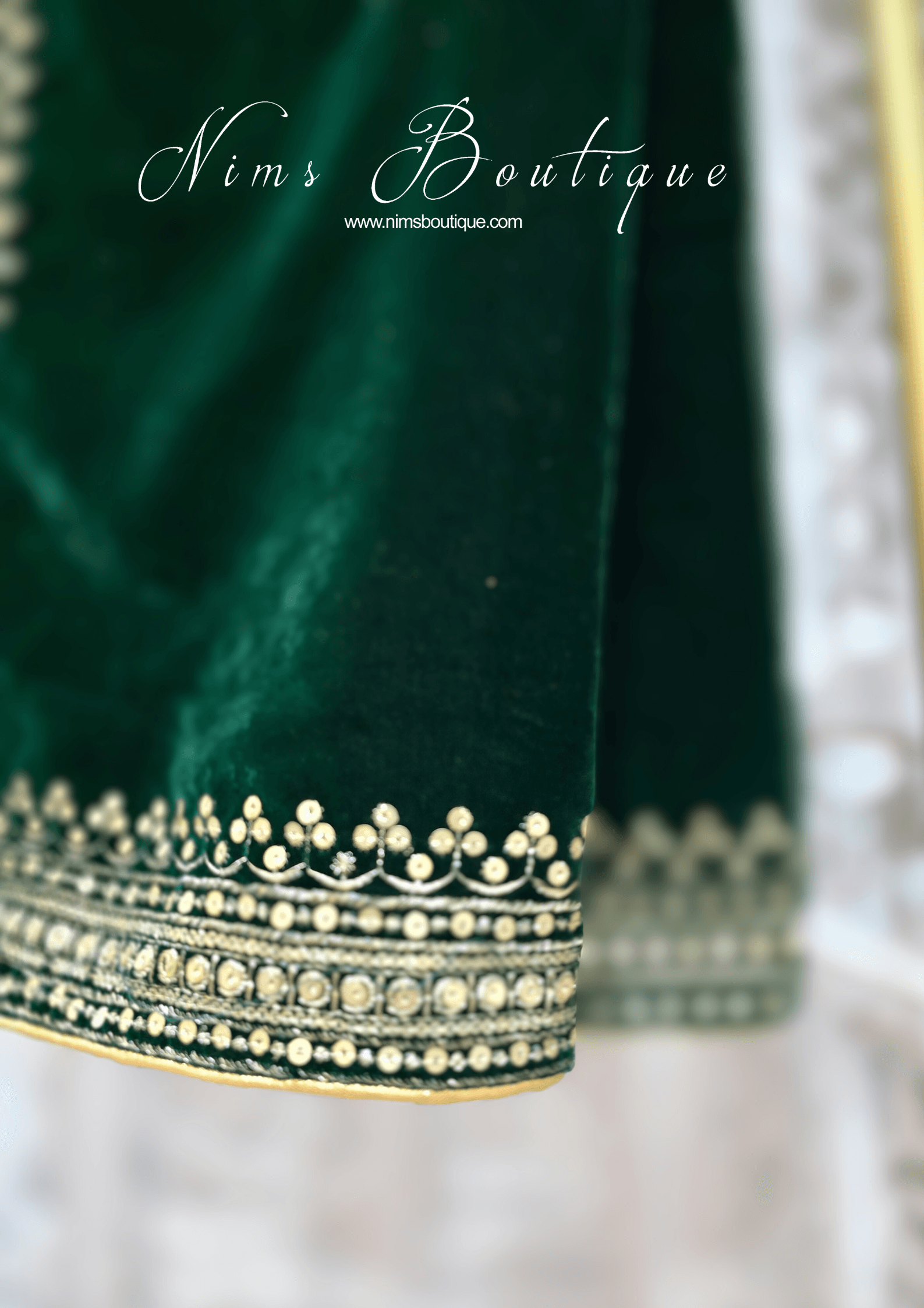 Nims Boutique Luxury Dark Green Velvet Embroidered Shawl
