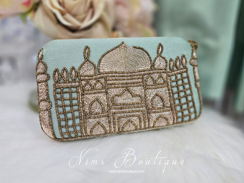 Taj Mint Raw Silk Clutch Bag